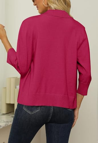 Image of Womens 3 /4 Sleeve Cropped Cardigan Sweater Fashion Cardigans Lightweight Knit Sweaters
