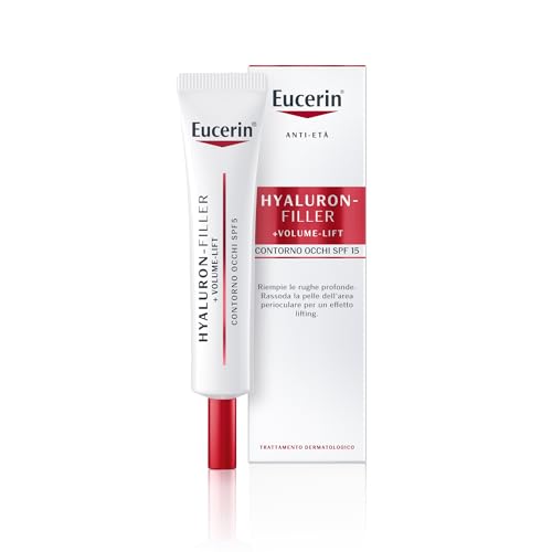 Eucerin Hyaluron-Filler + Volume-Lift Contorno Occhi SPF 15 15 ml, Crema contorno occhi antirughe per un effetto lifting, Formula con Acido Ialuronico per tutti i tipi di pelle