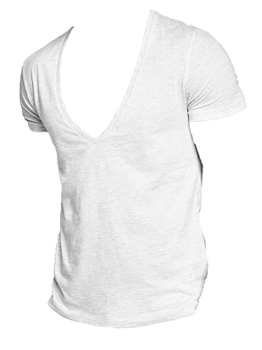 Men Short Sleeves Deep V Neck Shirts Low Cut Tshirts Moisture Wicking and No Pilling Tops Casual Summer Shirt
