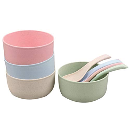 SODIAL Snack Bowls,Set of 4 Rice Bowls, Wheat Straw Fiber Snack Bowls,Eco-Friendly Safe Kitchen Bowl