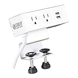 Desk Power Desktop Charging Station 2 Port USB Charger Station and 2 Outlet Power Strip with 10-Foot Cord, White Finish