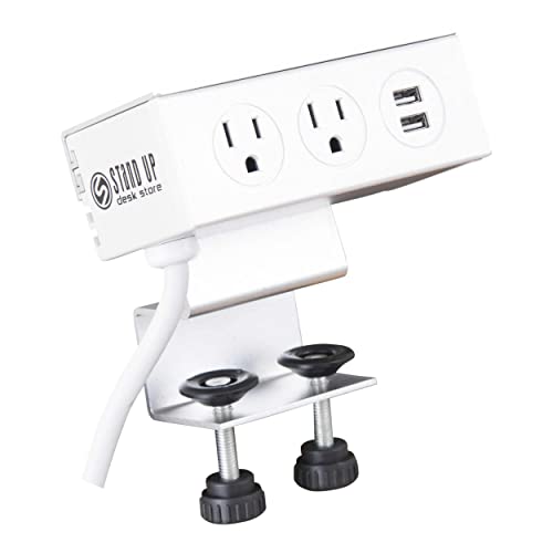 Stand Up Desk Store DeskPower Desktop Charging Station with 2 Port USB and AC Outlets and 10 Foot Extension Cord (White)