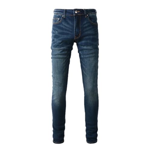 Mens Skinny Fit Jeans Washed Stretch Slim Fit High Street Button Fly Straight Leg Denim Pants