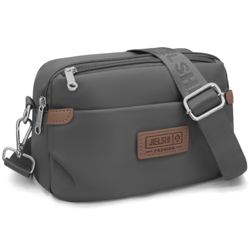 REETEE Borsa Tracolla Donna Nylon Impermeabile Crossbody Bag Donna Piccola Borsa a Tracolla Spalla Donna con Tracolla Regolabile Borsetta Moda Borse Spalla per Shopping Lavoro Viaggio (grigio scuro)