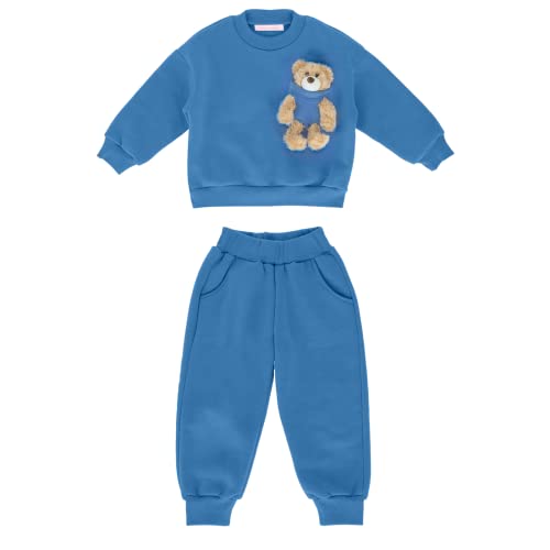 Explosive-line KIDS OF HEART by Kinder Jogginganzug indigo blau mit Teddy, Größe 128, Trainingsanzug aus Hose und Pullover mit Klett für Kuscheltier Cover