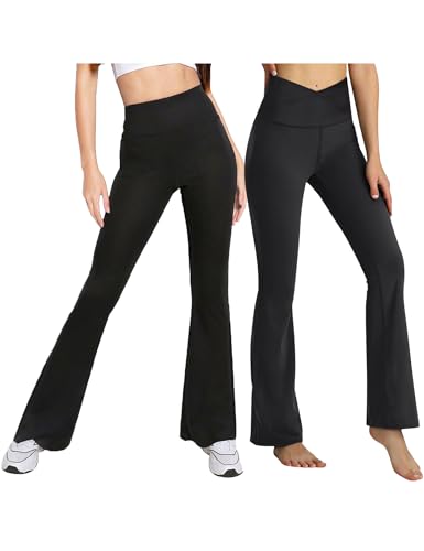 Bundle of Flared Leggings for Girls 12-13 Years Old Solid Black Dance Pants Workout Yoga Bell Bottom