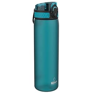 Ion8 Water Bottle, 500 ml/18 oz, Leak Proof, Easy to Open, Secure Lock, Dishwasher Safe, BPA Free, Hygienic Flip Cover, Carry Handle, Fits Cup Holders, Easy Clean, Carbon Neutral, Aqua