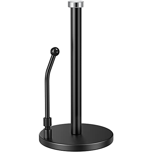 SMARTAKE Paper Towel Holder, Paper Towel Dispenser Standing Weighted Base Non Slip, Spring Arm Fit Most Size Paper Roll, Stainless Steel Paper Towel Holder for Home Kitchen Countertop Tabletop, Black by SMARTAKE - Used condition - CA$25.49