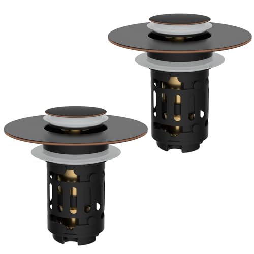 Hibbent 2 PCS Upgraded 3 in 1 Bathroom Sink Drain Strainer, Pop Up Stopper - image 1