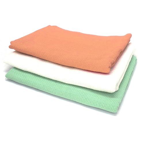 Image of Asian Hobby Crafts Matty Fabric for Embroidery, Cross Stitch, and Knitting, Sewing Fabric,DIY Cross Stitch Projects, (Size:16x20cm, 3 Color-Peach, White and Teal)