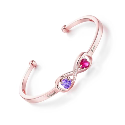 CALLIE Personalized Birthstone Bracelets for Women, Custom Infinity Cuff Bracelet with Name, Birthstone Jewelry Birthday Personalized Gifts for Mother Girlfriend