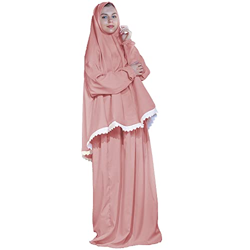 Womens Prayer Dress 2 Pieces Microfiber Solid Color Plus Long Sleeve | One-Size | Hijab Abaya Suit (Coral)