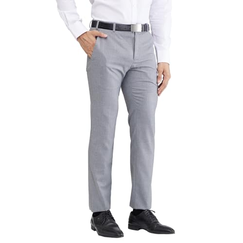 Image of Raymond Men Slim Fit Structure Pattern Polyester Blend Flat Front Formal Trouser