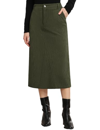 Kate Kasin Womens Brown Fall Corduroy Midi Long Skirt with Pockets XL