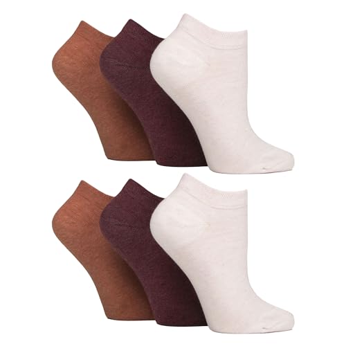 Gentle Grip - 6 Pairs Diabetic Trainer Socks for Women | Non Elastic Soft Top Extra Wide Ankle Socks (4-8, Terracotta/Lavender Cream/Burgundy)
