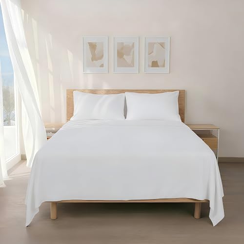 H HANSEL HOME Juego de Sábanas de Microfibra Cepillada, Sábana Bajera Ajustable Altura 30 cm, Encimera y Fundas de Almohada, para Cama 90cm, 3 Piezas 90x190/200cm - Blanco