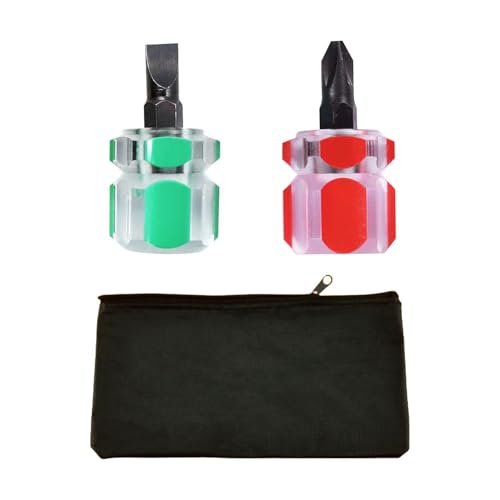 2 cacciaviti a manico corto e 1 custodia, mini cacciavite, cacciavite Phillips, cacciavite a taglio