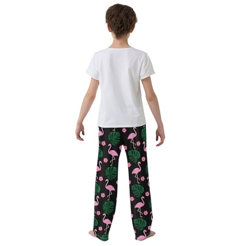 Flamingo Floral Palm Leaf Boys Long Pants Soft Trousers Elastic Waist Kids Lounge Bottoms with Pockets S-XL3