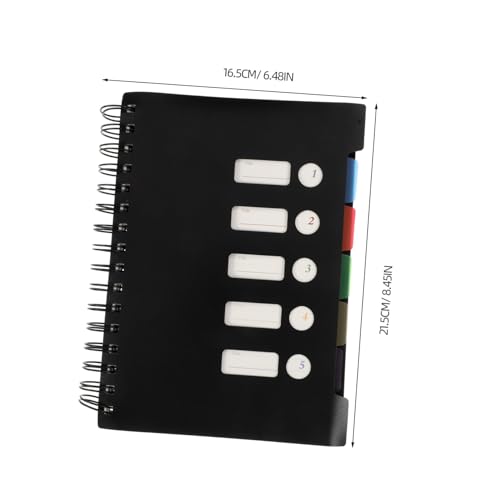 Cahier à spirale avec intercalaires noirs carnet ligné pour école et bureau 150 pages