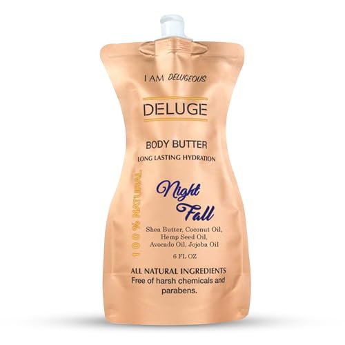 DELUGE Nightfall Body Butter for Women & Men – 100% Organic Body Butter for Dry Skin - USA Made Natural Body Butter with Long Lasting Hydration & Non-Greasy Finish (6 FL OZ)