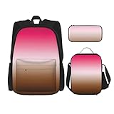 iubbki set 3 pezzi zaini ombre bicolore rosa e marrone stampa libro borsa viaggio campeggio lavoro scuola borsa astuccio pranzo borsa combinazione per uomini donne ragazzi ragazze