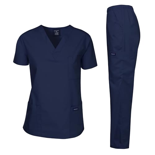 Dagacci Medical Uniform Womens and Mens Scrub Set Unisex Medical Scrub Shirt Top and Pant, Navy, Medium by Dagacci Medical Uniform - Used condition - US$21.24