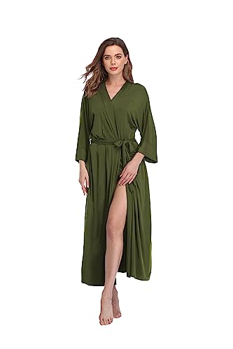 Teemie Damen Bademantel Leichter Morgenmantel Frauen Saunamantel Braut Und Trauzeugin Lang Kimono Hausmantel Schnell Trocknend Saugstark Reisebademantel Schlafanzug Stillnachthemd Grün S