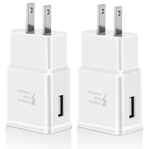 Adaptive Fast Charging Block USB Wall Charger Plug Adapter Compatible with Samsung Galaxy S21 S21+ S21Ultra S20 Note 20 10 S10 S10e S9 S8 S7 S6 Edge Plus Active, Note 8 9 Quick Charge (2 Pack) (White)