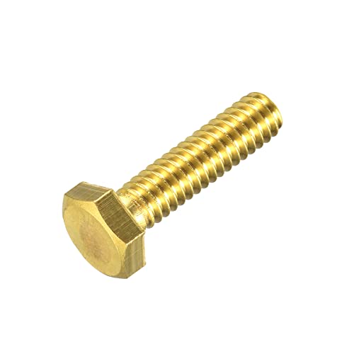 Image of uxcell Brass Hex Bolts, 1 /4-20x1 1pcs Fully Thread Grade 4.8 Solid Brass Hexagon Head Bolt Machine Screws for Machinery