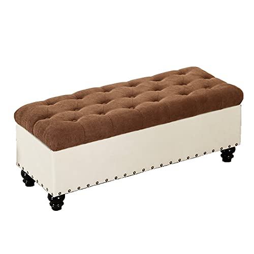 Pouf moderne avec rangement en coton lin marron 100cm