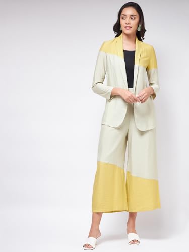 Image of Zima Leto Women's Silk Blend Co-ord Set | Modern Blazer and Pant Set | Solid Color Block Design | Sailor Collar Neck Jacket with Comfortable Fit | Stylish Western Outfits for Party, Office & Casual