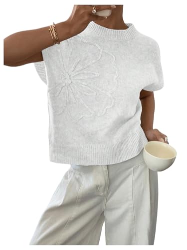 SOLY HUX Women's Short Sleeve Sweater 3D Floral Sweaters Pullover