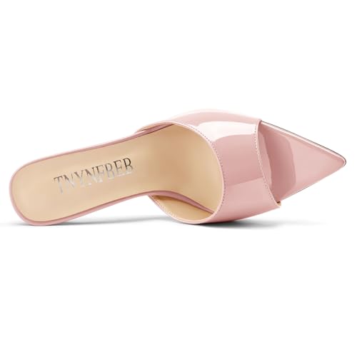 Image of TNYNFBEB Womens Stiletto High Peep Open Pointed Toe Sandals Mules Shoes Slip-on Slingback Office Party Dress Patent Leather Summer 3.9 Inches Heels