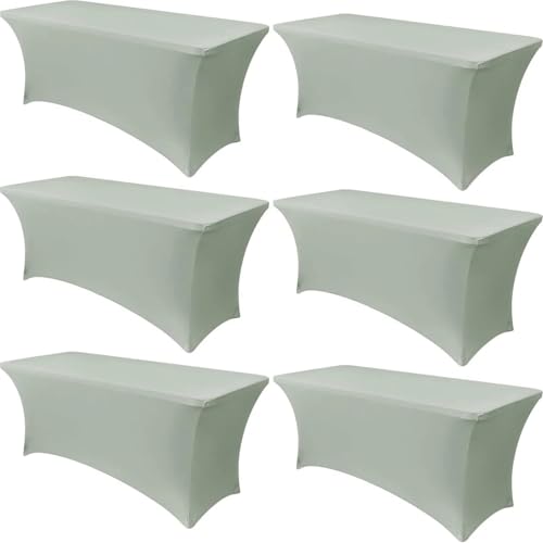 Juego de 6 manteles rectangulares extensibles y elásticos para mesas de 1,8 m, protección universal para bodas, banquetes y fiestas (verde claro)