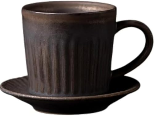 Zxyler ヴィンテージコーヒーカップ&ソーサーセット エスプレッソマグカップ専用設計 クラシックレトロ柄 コーヒーテーブル用 陶磁器製質感 エスプレッソ・ショートブレイク・カプチーノ対応 家庭カフェ・ダイニング・オフィス卓上適用 ギフトにも最適