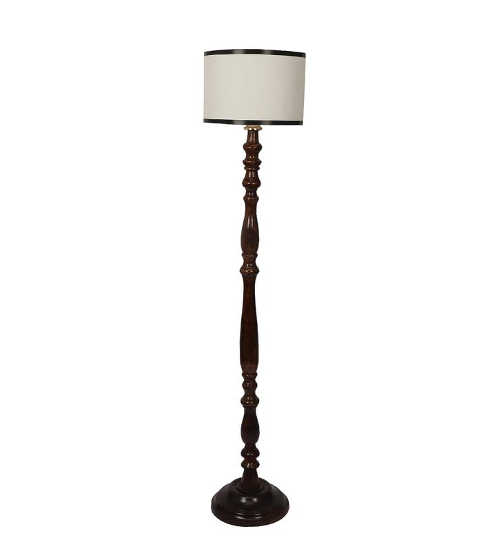 Image of tu casa Mango Wooden Floor Lamps with Classic Stripe Shade for Home Decor, Bedrooms Corner, Living Room, Gifting, Diwali Decoration, Hall, Office, Study Room (Height: - 56 inch) - Bulb not Included
