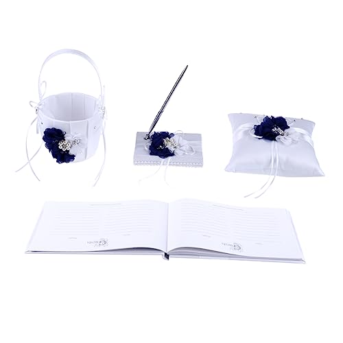 HOMOCONO Wedding Supplies Kit Ring Pillow Flower Basket Notebook Pen Holder Ideal for Bridal Party