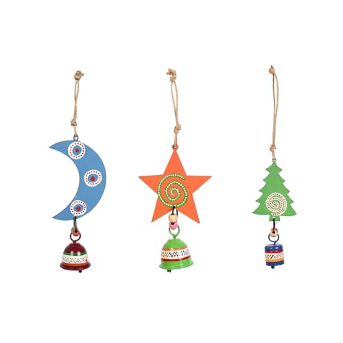Image of Aakriti Art Creations Festive Trio Wind Chime Set Moon, Star & Tree | Handmade Modern Art Wooden & Metal Wind Chimes | Decorative Indoor & Outdoor Hanging for Balcony, Garden, Living Room & Gifting