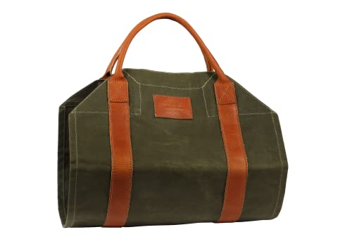 1844 Helko Werk Germany Frontier Collection Canvas Log Carrier - Firewood Holders and bags for Fireplace Logs - Made in USA (Log Carrier Green) #8755G