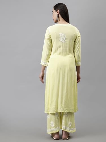 Image of Seva Chikan Hand Embroidered Lucknowi Chikankari Rayon Kurta and Palazzo Set SCL8037