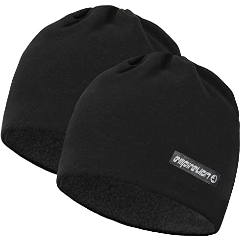 EMPIRELION Softshell Winter Fleece Lined Beanie Hats, 9" Running Skull Cap Thermal Tactical Watch Cap Men Women, Black + Black, One size