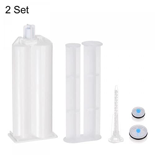 Image of uxcell 2Pcs Epoxy Gun Adhesive Cartridge, Plastic Resin Mixer Dual Glue Cartridge with Push Rod and Mixing Tube for 50ml /1.7oz 2:1 AB Glue Adhesive Gun