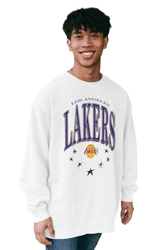Blue 84 Los Angeles Lakers NBA Officially Licensed Crewneck Sweatshirt Ringspun White Stars, Medium