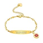 VNOX Emergency Bracelet for Women Personalized : Customized Medical Alert ID Bangle Link Charm Stainless Steel Engraving Name Identification Gold Jewelry Medical Alert Bracelets for Ladies Girls