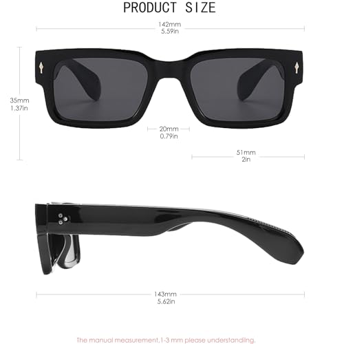 Trendy Rectangle Sunglasses for Women Men Retro Square Chunky Frame Sun Glasses Designer Style UV Protection 5