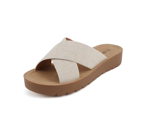 Image of Soda LUCY ~ Women Open Toe Flatform Platform Crisscross Band Upper Fashion Slide Sandals