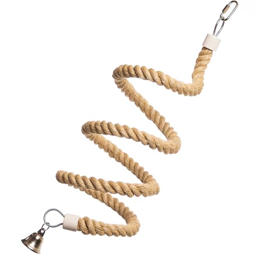 Boing Rope Perch for Parrots Bendable Natural Sisal Spiral Hanging Bungee Perch with Stainless Steel Mount Cotton Alternative Cage Accessory Perch for Cockatiels Parakeets Doves Budgies (6 ft)