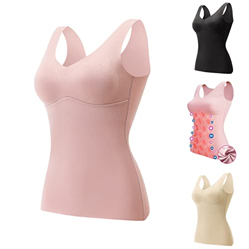 Dimleen FiberFit Hourglass Sculpting Self Heating Vest for Women 2-in-1 Built-in Bra Negative Ions Thermal Underwear Warm,Breathable (pink,XL,X-Large)