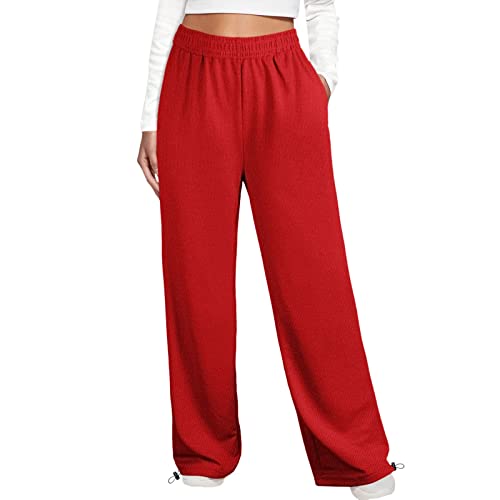 Lmsxct Women's Track Pants Athletic Running Sweatpants Sports Training Pants Elastic Waist Wide Leg Joggers With Pockets Red #TOP1