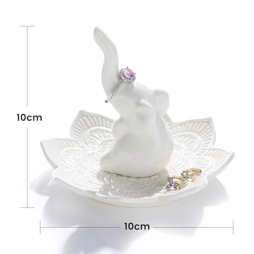 Image of White Elephant Ring Holder with Mandala Jewelry Dish, Boho Decor, Jewelry Holder for Rings Earrings Bracelets, White Elephant Gifts for Adults, Mothers Day Christmas Birthday Gifts for Women
